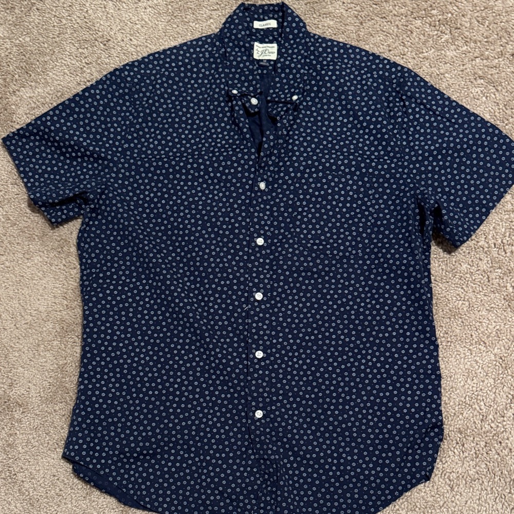 J. Crew Dark Blue Patterned Casual Shirt
